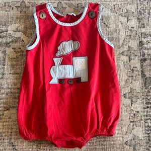 Red Baby Romper with Train Design